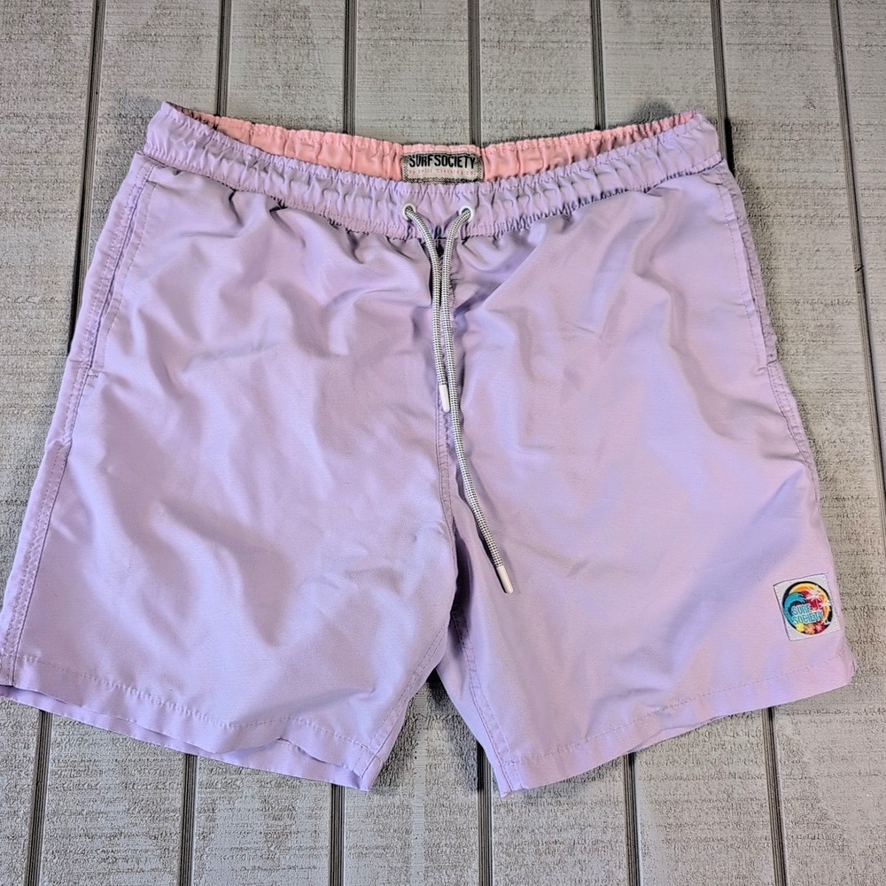Surf Society Shorts Mens Size XL Swim Pool Shorts Purple Draw String Lined Daily - Picture 2 of 9